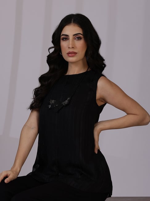 W Black Polyester Embroidered Sleeveless Top-picture-42