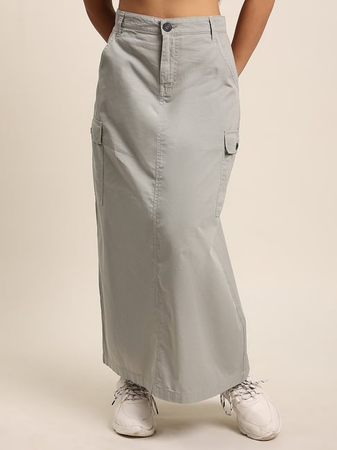 Bene Kleed Grey Cotton Midi Cargo Skirt-picture-44