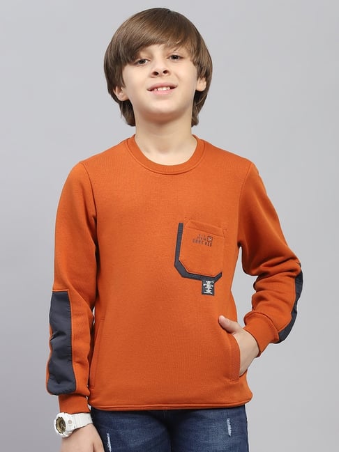 Monte Carlo Boys Rust Cotton Blend Solid Sweatshirt-picture-21