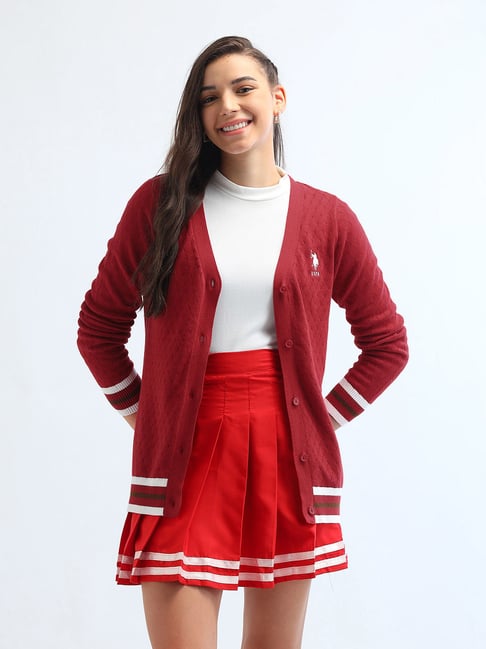 Polo Red Cotton Self Design Sweater