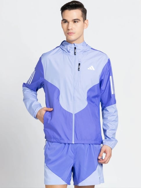 Adidas Blue Slim Fit Colorblock Sports Jacket