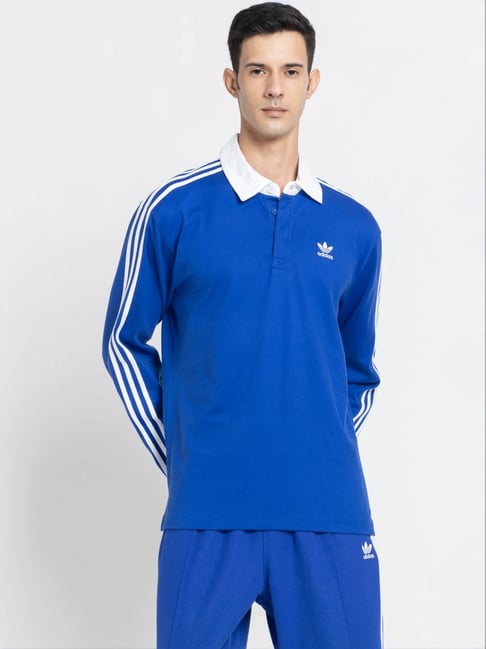 Adidas Originals Blue Regular Fit Striped Sports T-Shirt-picture-27