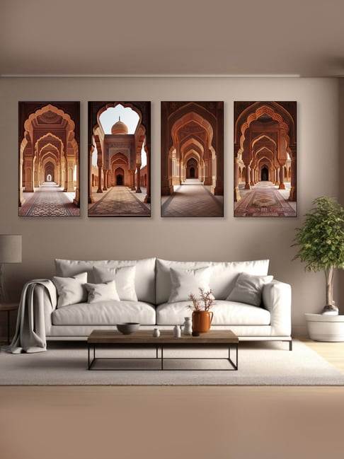 Nestroots Ornate Arched Hall Canvas Collection Black Frame Wall Painting - Set of 4-picture-28