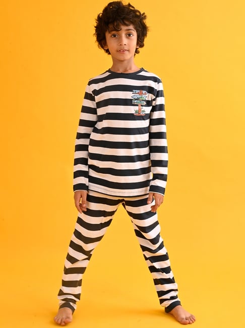 Anthrilo Boys Black White Striped Pyjama Set