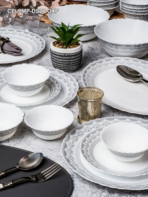 Cello Printed White Opalware 27 Pieces Dinner Set