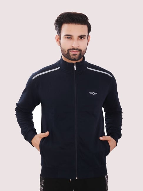 Force NXT Navy Cotton Regular fit Solid Jacket