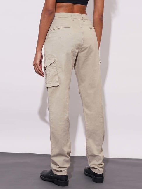Globus Beige Cotton Lycra Regular Fit High Rise Cargo Pants