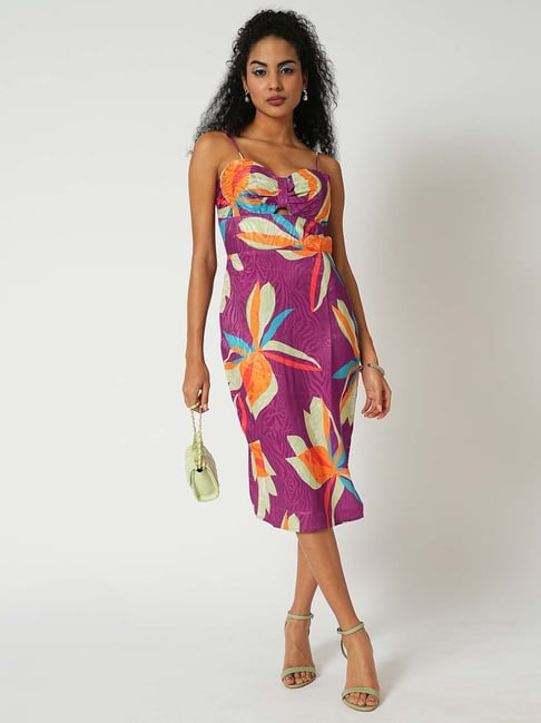 Globus Purple Floral Print Midi Dress-picture-27