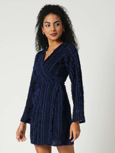 Globus Navy Self Design Wrap Dress-picture-37