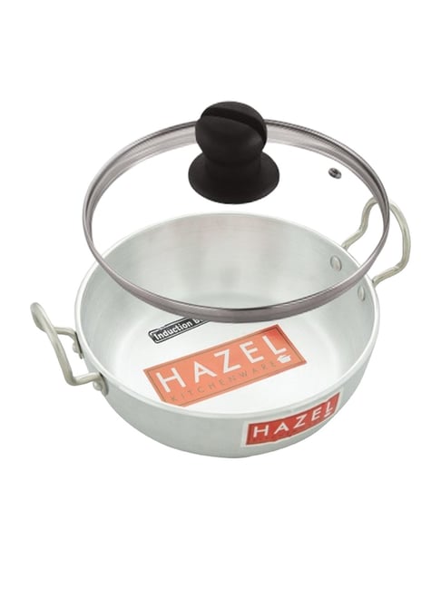 HAZEL Solid Silver Aluminium & Glass 1750 ml Kadhai With Lid