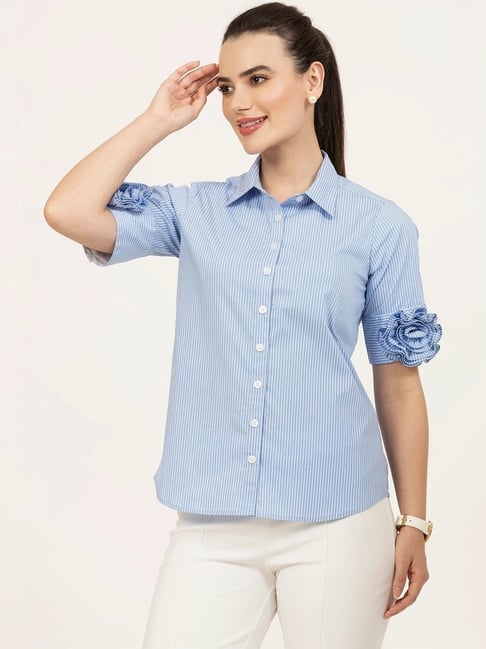 Office & You Blue Cotton Striped Shirt-picture-15