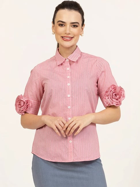 Office & You Pink Cotton Striped Shirt-picture-41
