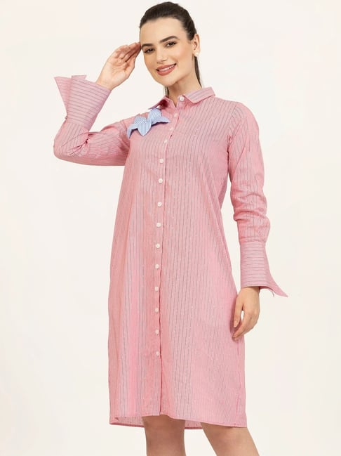 Office You Pink Cotton Striped Shift Dress