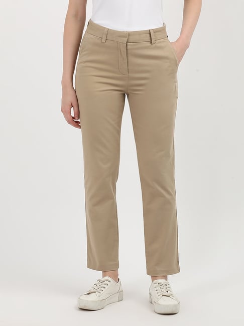 TOMMY HILFIGER Beige Cotton Slim Fit Mid Rise Trousers