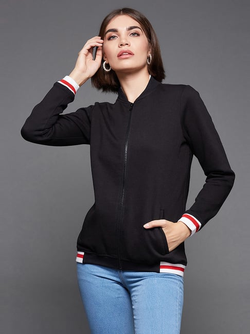 Miss Chase Black Relaxed Fit Bomber Jacket