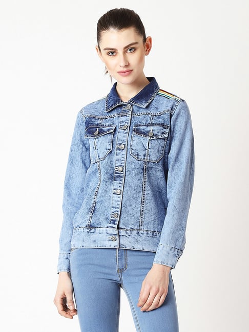 Miss Chase Light Blue Relaxed Fit Denim Jacket-picture-26