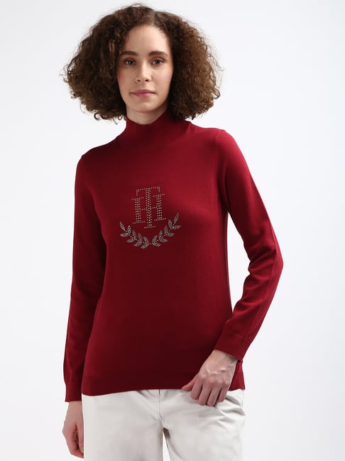 TOMMY HILFIGER Maroon Cotton Embellished Sweatshirt-image-24