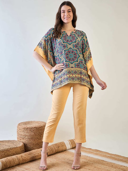 The Kaftan Company Yellow Viscose Regular Fit Print Top