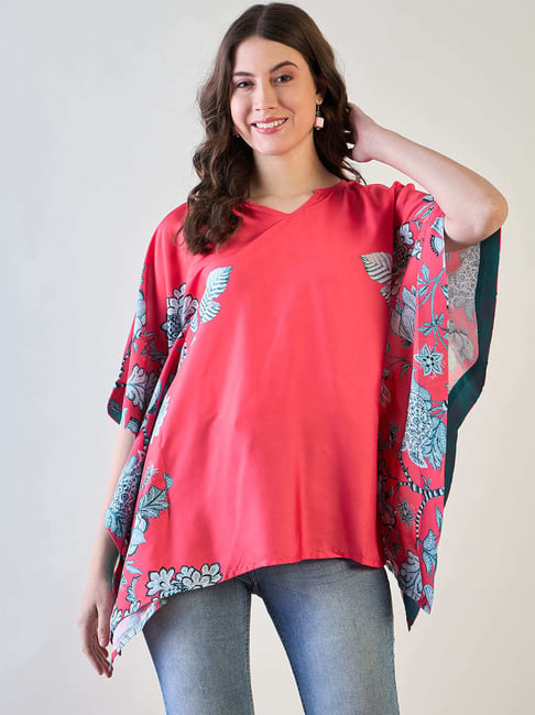 The Kaftan Company Red Polyester Regular Fit Print Top