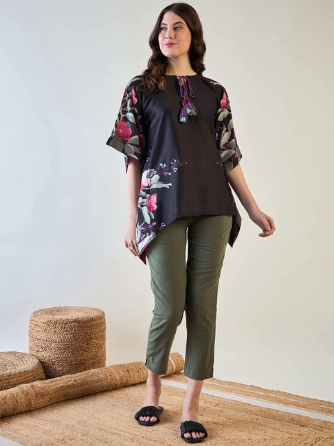 The Kaftan Company Black Polyester Regular Fit Print Top