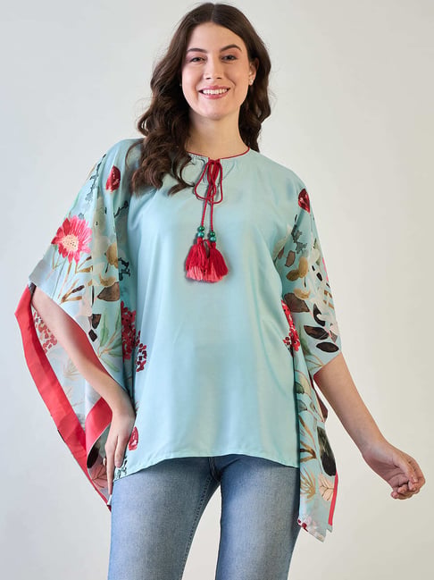 The Kaftan Company Blue Polyester Regular Fit Print Top