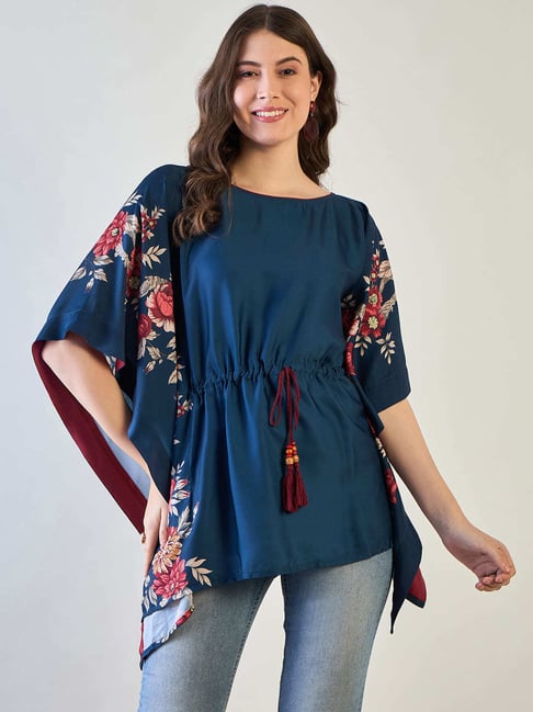 The Kaftan Company Blue Polyester Regular Fit Print Top