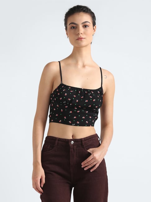 TOMMY HILFIGER Black Printed Crop Top