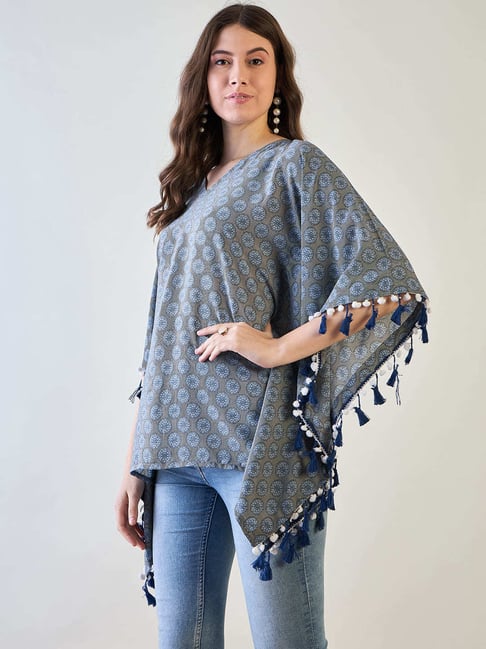The Kaftan Company Grey Polyester Regular Fit Print Top