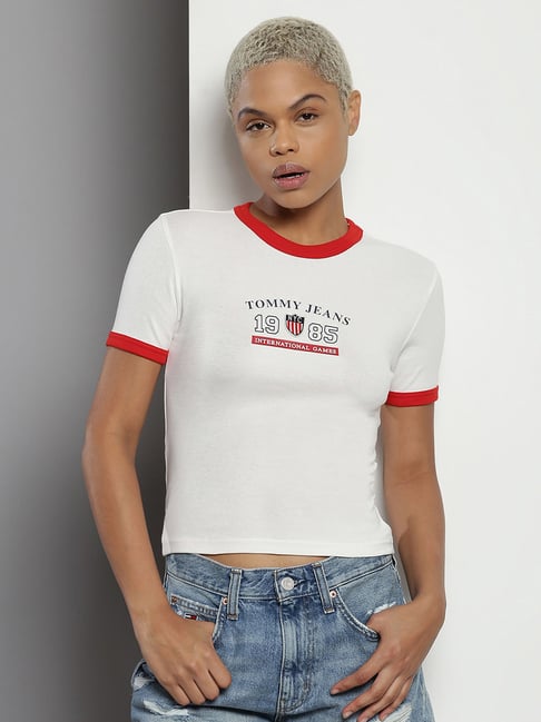 TOMMY HILFIGER White Cotton Graphic Print T-Shirt