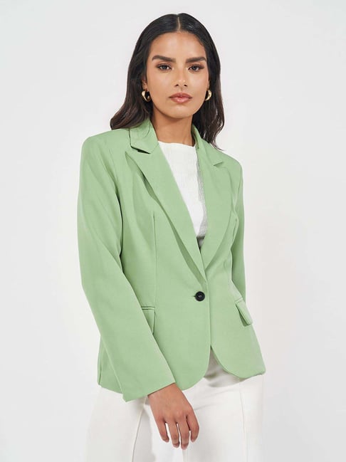 Styli Green Plain Blazer