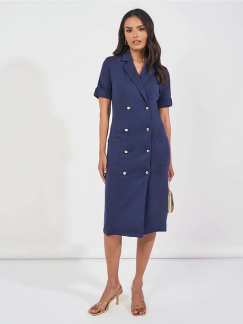 Styli Navy Plain Blazer A-Line Dress-picture-11