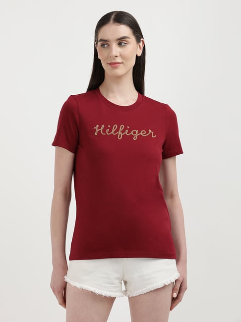 TOMMY HILFIGER Maroon Cotton Graphic Print T-Shirt