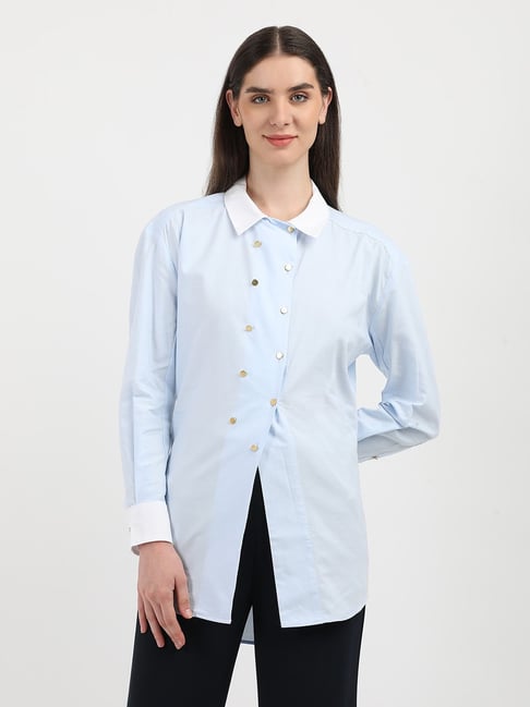 TOMMY HILFIGER Light Blue Cotton Slim Fit Shirt