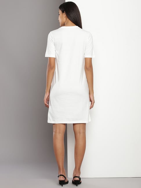 TOMMY HILFIGER White Cotton Graphic Print T Shirt Dress