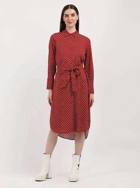 TOMMY HILFIGER Maroon Printed Shirt Dress-image-2