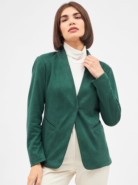 Kibo Green Crepe Solid Blazer