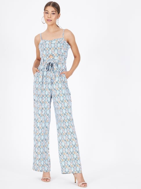 Kibo Blue Crepe Print Jumpsuit