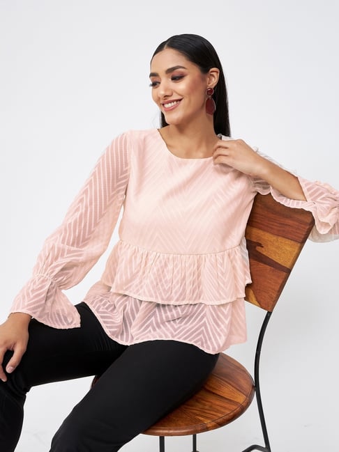 Kibo Peach Georgette Self Tops