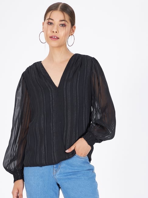 Kibo Black Chiffon Self Tops