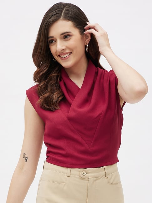 Kibo Maroon Chiffon Solid Tops