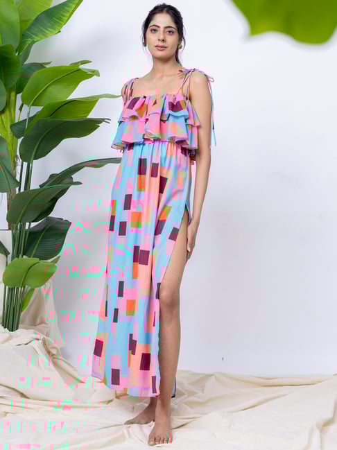 Erotissch Multicolor Printed Beachwear Cover Up Dress