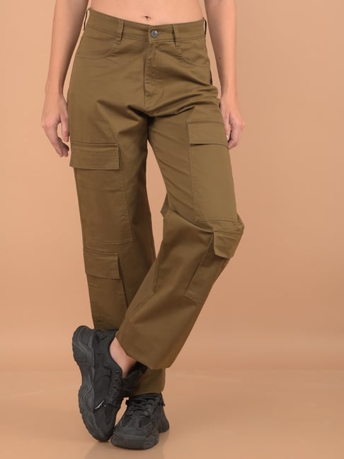 Crimsoune Club Brown Cotton Relaxed Fit Mid Rise Cargo Trousers-picture-25