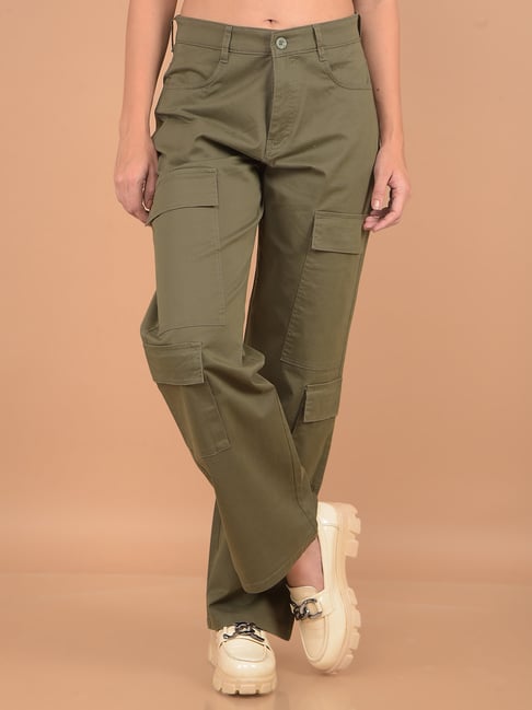 Crimsoune Club Olive Cotton Relaxed Fit Mid Rise Cargo Trousers-picture-19