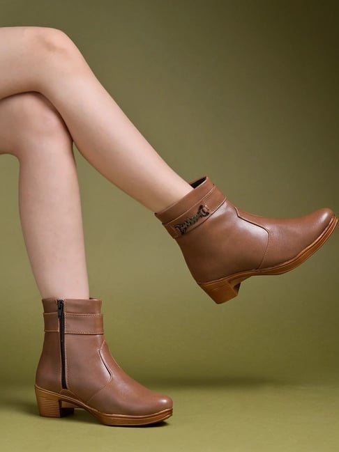 Shoetopia Women's Tan Casual Booties