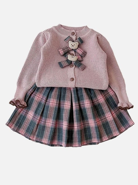 Little Surprise Box Girls Pink Chequered Top Skirt Set