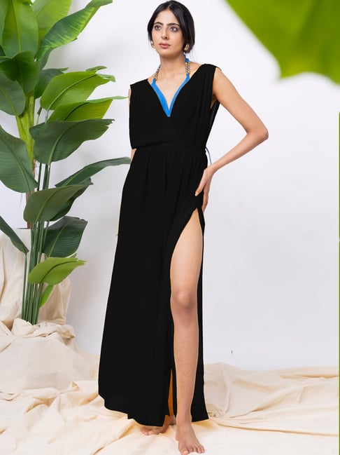 Erotissch Black Polyester Beachwear Cover Up Dress