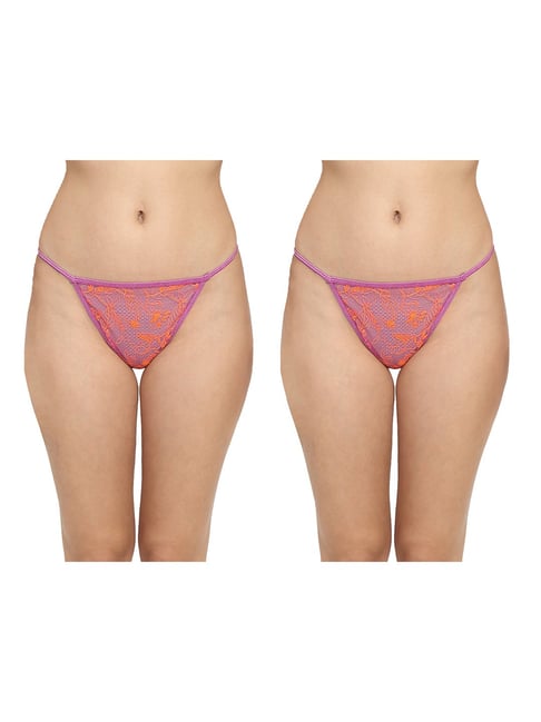 Erotissch Pack Of 2 Purple Floral Print Thongs