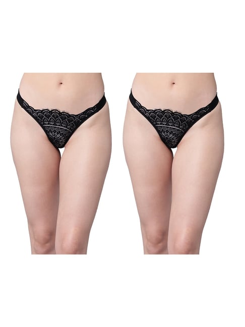 Erotissch Pack Of 2 Black Lace Thongs