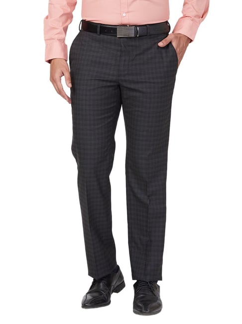Park Avenue Black Regular Fit Checks Trousers-picture-16