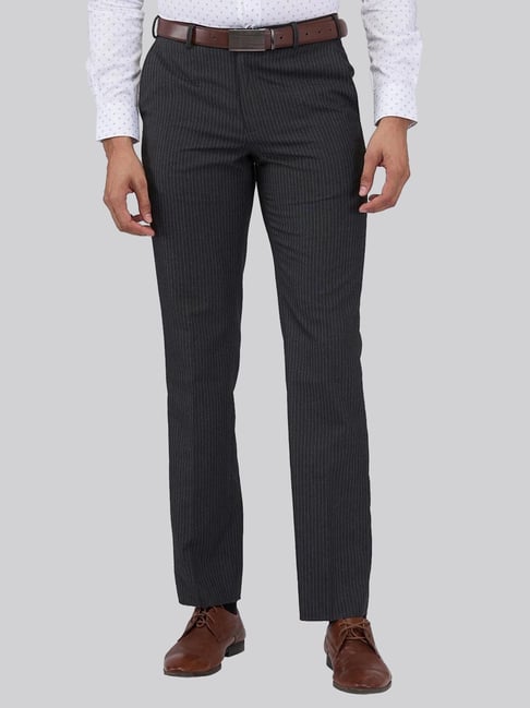 Park Avenue Grey Regular Fit Striped Trousers-picture-36